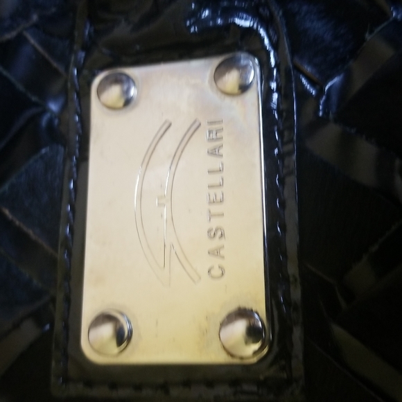 Castellari Italian Leather Calf Hair Weaved Zippered Shoulder Bag Black - Picture 4 of 7